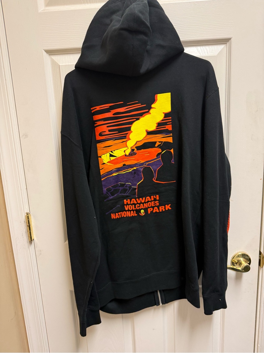 Hawaii Volcano National Park Black Zip-Up Hoodie Sweatshirt with Red Accent